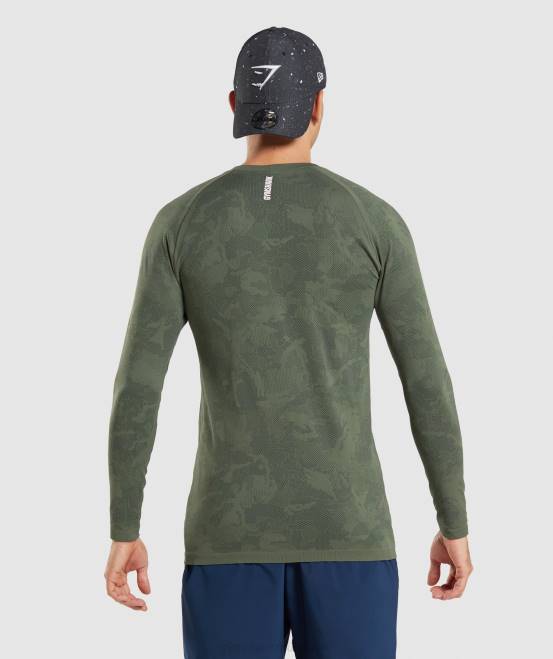Kern oliv/schwarz Kleidung Gymshark Männer Geo-nahtloses Langarm-T-Shirt 04P8599