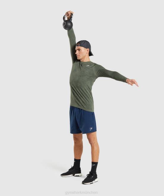 Kern oliv/schwarz Kleidung Gymshark Männer Geo-nahtloses Langarm-T-Shirt 04P8599