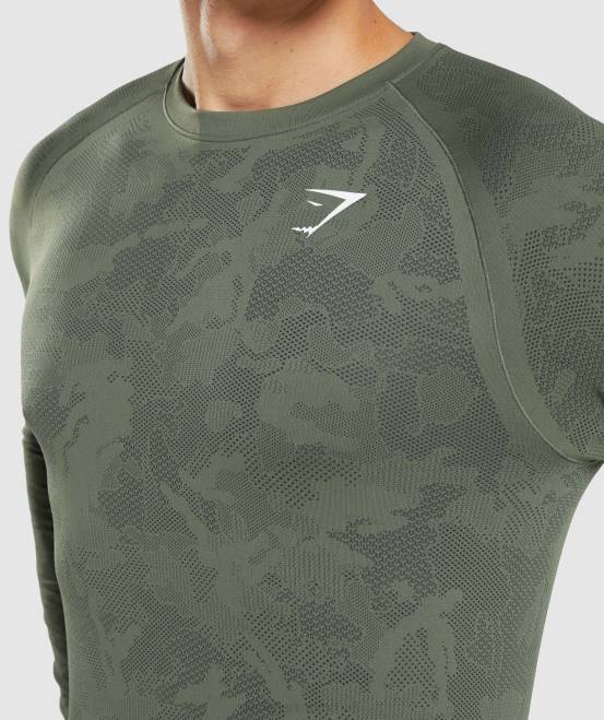 Kern oliv/schwarz Kleidung Gymshark Männer Geo-nahtloses Langarm-T-Shirt 04P8599