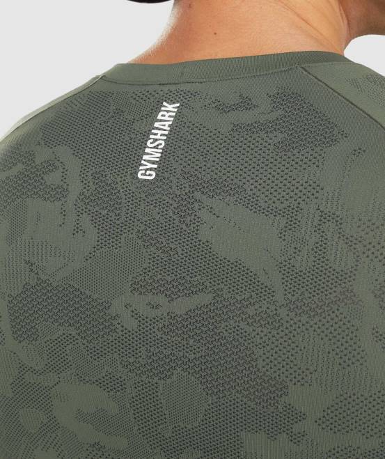 Kern oliv/schwarz Kleidung Gymshark Männer Geo-nahtloses Langarm-T-Shirt 04P8599