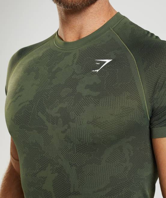 Kern oliv/schwarz Kleidung Gymshark Männer Geo-nahtloses T-Shirt 04P8645