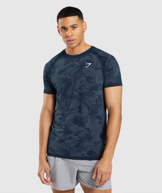 Marine/Nebelblau Kleidung Gymshark Männer Geo-nahtloses T-Shirt 04P8719
