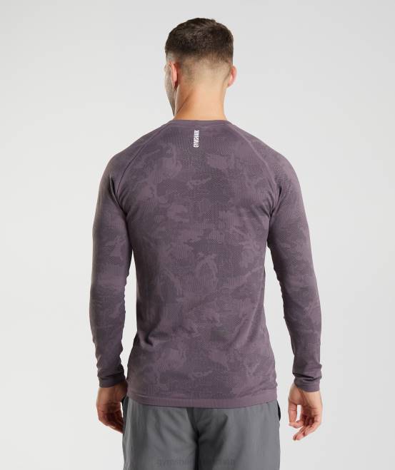 Moschusflieder/Schwarz Kleidung Gymshark Männer Geo-nahtloses Langarm-T-Shirt 04P8700