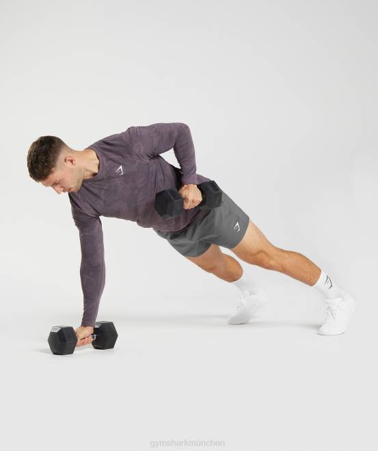 Moschusflieder/Schwarz Kleidung Gymshark Männer Geo-nahtloses Langarm-T-Shirt 04P8700