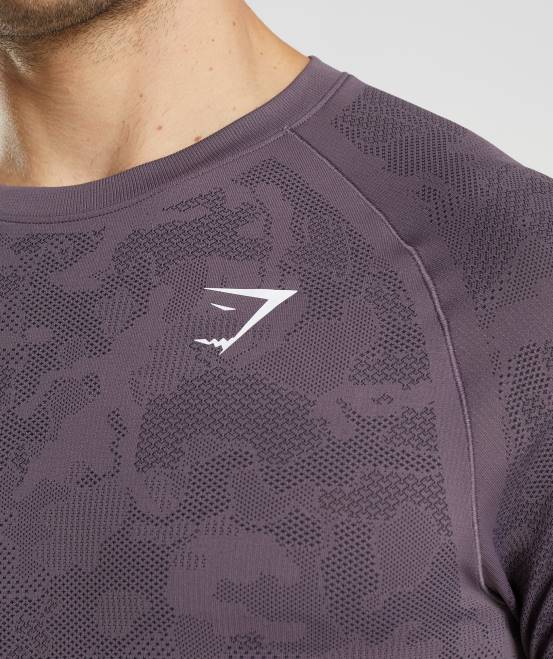 Moschusflieder/Schwarz Kleidung Gymshark Männer Geo-nahtloses Langarm-T-Shirt 04P8700