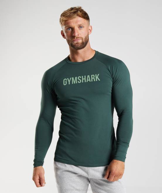 Obsidiangrün Kleidung Gymshark Männer Apollo-Langarm-T-Shirt 04P8754