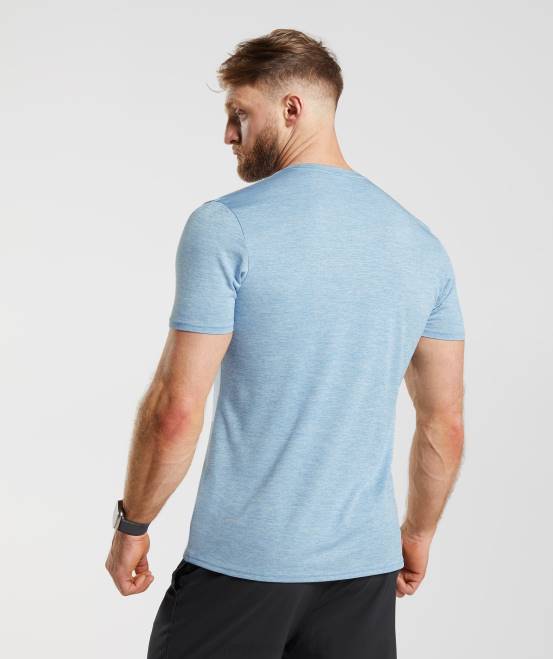 Ozonblau/Skylineblau meliert (ausverkauft) Kleidung Gymshark Männer Ankunft meliertes T-Shirt 04P8781