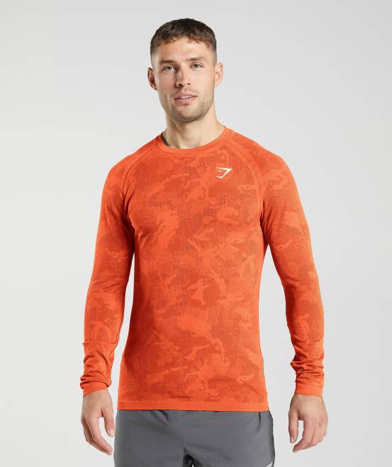 Pfeffer rot/Salsa rot Kleidung Gymshark Männer Geo-nahtloses Langarm-T-Shirt 04P8615
