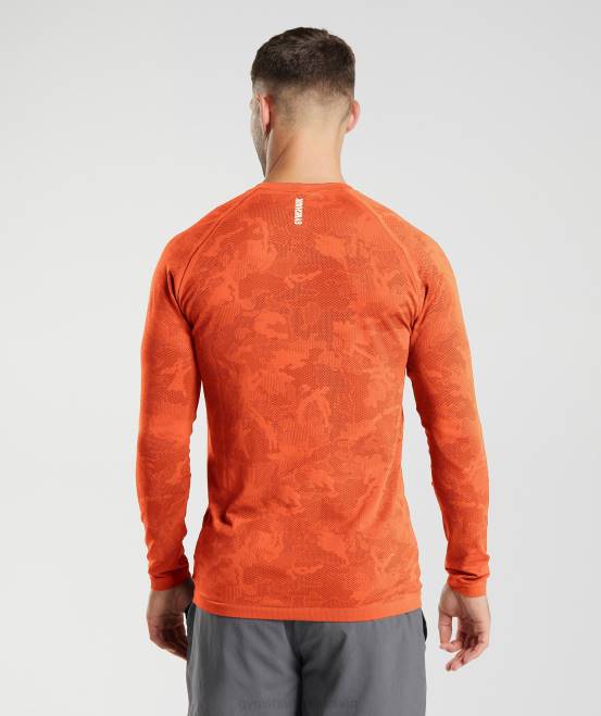 Pfeffer rot/Salsa rot Kleidung Gymshark Männer Geo-nahtloses Langarm-T-Shirt 04P8615