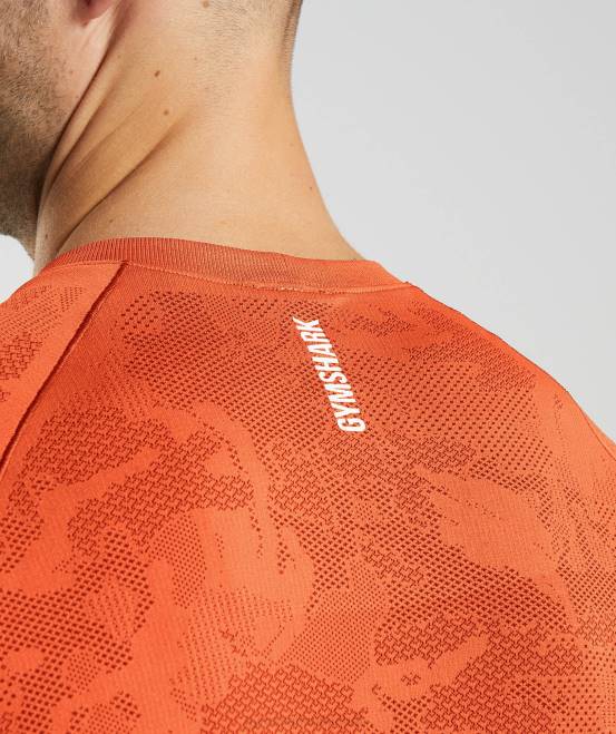 Pfeffer rot/Salsa rot Kleidung Gymshark Männer Geo-nahtloses Langarm-T-Shirt 04P8615