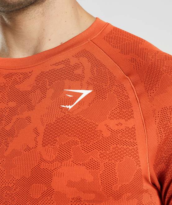 Pfeffer rot/Salsa rot Kleidung Gymshark Männer Geo-nahtloses Langarm-T-Shirt 04P8615