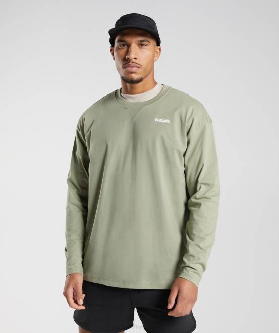 Salbeigrün Kleidung Gymshark Männer Rest Day Sweats Langarm-T-Shirt 04P8760