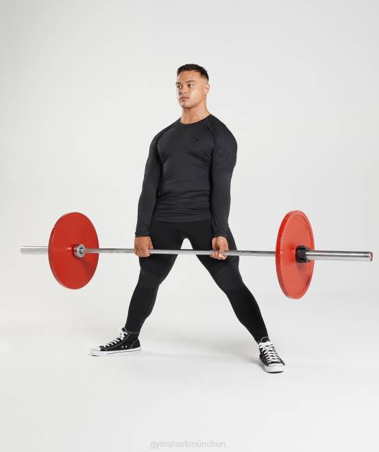 Schwarz Kleidung Gymshark Männer 315 Langarm-T-Shirt 04P8622