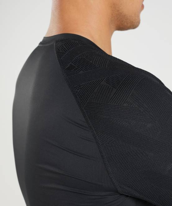 Schwarz Kleidung Gymshark Männer 315 Langarm-T-Shirt 04P8622