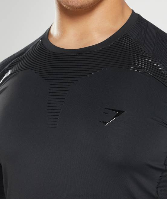 Schwarz Kleidung Gymshark Männer 315 Langarm-T-Shirt 04P8622