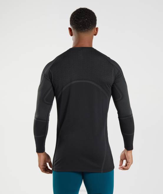Schwarz Kleidung Gymshark Männer 315 Langarm-T-Shirt 04P8696