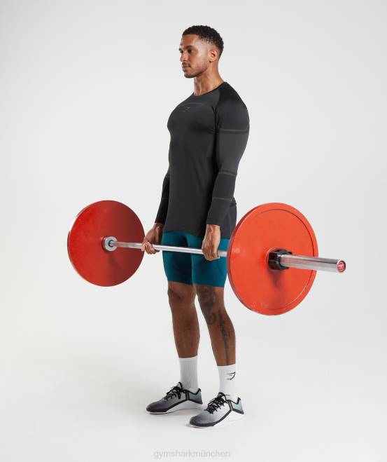 Schwarz Kleidung Gymshark Männer 315 Langarm-T-Shirt 04P8696