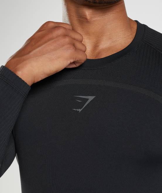Schwarz Kleidung Gymshark Männer 315 Langarm-T-Shirt 04P8696