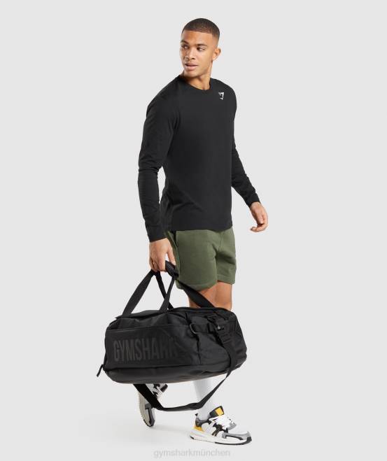 Schwarz Kleidung Gymshark Männer Langarm-T-Shirt mit Wappen 04P8579