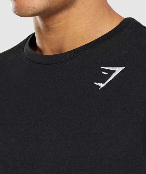Schwarz Kleidung Gymshark Männer Langarm-T-Shirt mit Wappen 04P8579
