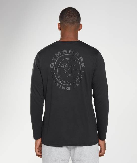 Schwarz Kleidung Gymshark Männer Legacy-Langarm-T-Shirt 04P8600