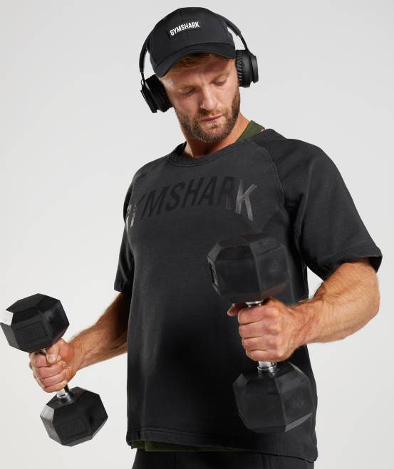 Schwarz Kleidung Gymshark Männer Oberteil aus kraftgewaschenem Stoff 04P8659