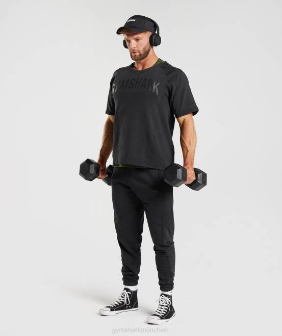 Schwarz Kleidung Gymshark Männer Oberteil aus kraftgewaschenem Stoff 04P8659
