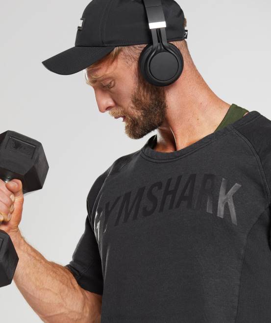 Schwarz Kleidung Gymshark Männer Oberteil aus kraftgewaschenem Stoff 04P8659