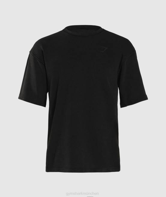 Schwarz Kleidung Gymshark Männer Powergewaschenes, kurzärmliges Rundhalsshirt 04P8741
