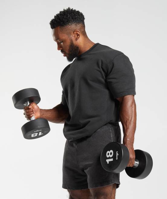 Schwarz Kleidung Gymshark Männer Powergewaschenes, kurzärmliges Rundhalsshirt 04P8741