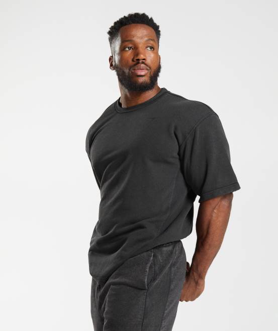 Schwarz Kleidung Gymshark Männer Powergewaschenes, kurzärmliges Rundhalsshirt 04P8741