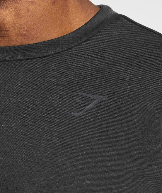 Schwarz Kleidung Gymshark Männer Powergewaschenes, kurzärmliges Rundhalsshirt 04P8741