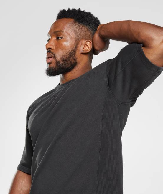 Schwarz Kleidung Gymshark Männer Powergewaschenes, kurzärmliges Rundhalsshirt 04P8741