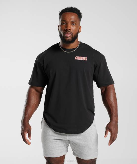 Schwarz Kleidung Gymshark Männer Retrowave übergroßes T-Shirt 04P8589