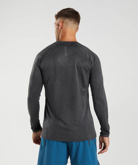 Schwarz/Silhouettengrau Kleidung Gymshark Männer Apex-Langarm-T-Shirt 04P8653