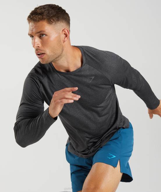 Schwarz/Silhouettengrau Kleidung Gymshark Männer Apex-Langarm-T-Shirt 04P8653