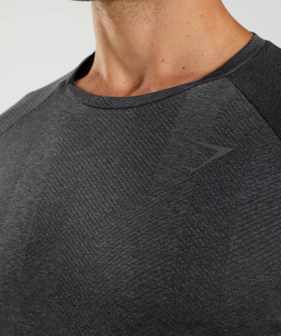 Schwarz/Silhouettengrau Kleidung Gymshark Männer Apex-Langarm-T-Shirt 04P8653