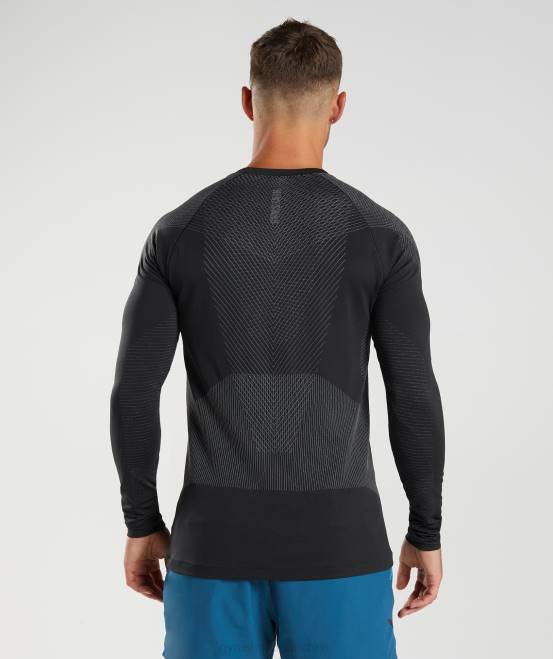 Schwarz/Silhouettengrau Kleidung Gymshark Männer Apex nahtloses Langarm-T-Shirt 04P8764