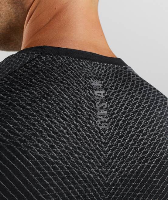 Schwarz/Silhouettengrau Kleidung Gymshark Männer Apex nahtloses Langarm-T-Shirt 04P8764