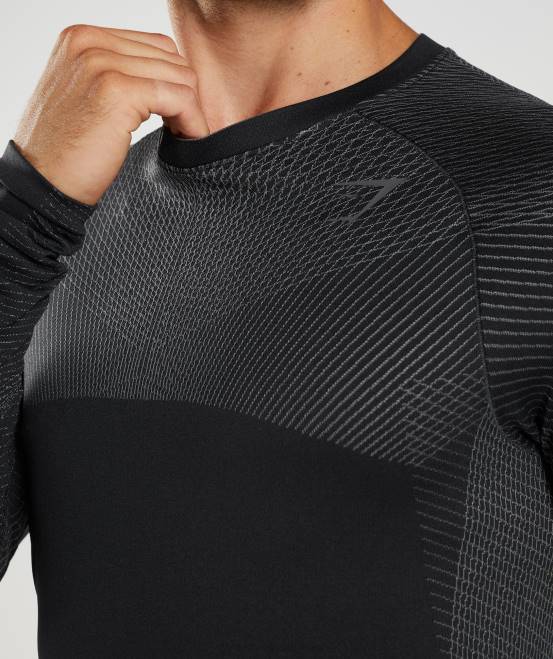 Schwarz/Silhouettengrau Kleidung Gymshark Männer Apex nahtloses Langarm-T-Shirt 04P8764