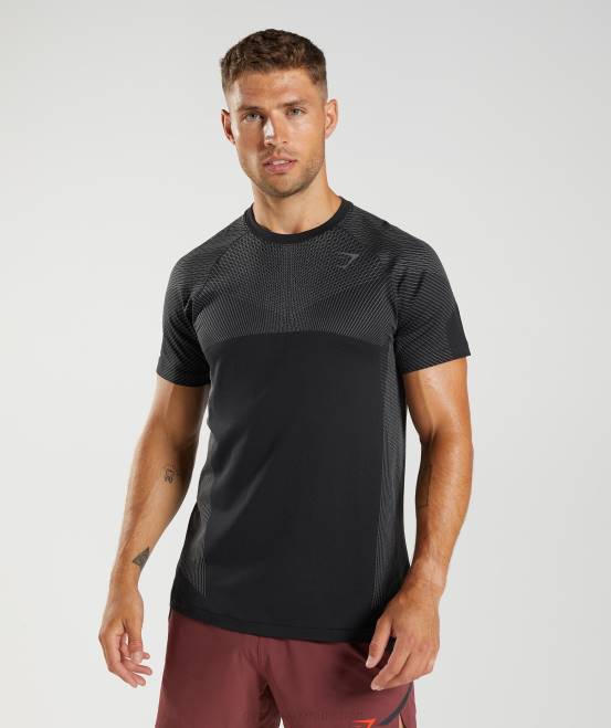 Schwarz/Silhouettengrau Kleidung Gymshark Männer Apex nahtloses T-Shirt 04P8633