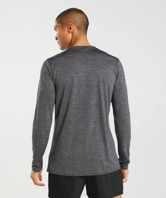 Schwarz/Silhouettengrau meliert Kleidung Gymshark Männer Ankunfts-Langarm-T-Shirt 04P8601