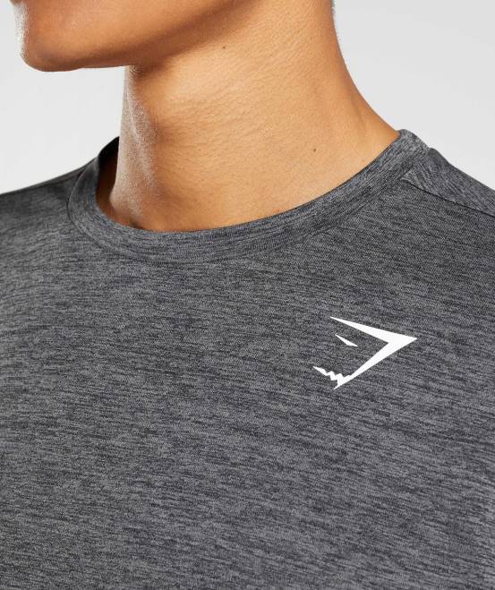Schwarz/Silhouettengrau meliert Kleidung Gymshark Männer Ankunfts-Langarm-T-Shirt 04P8601