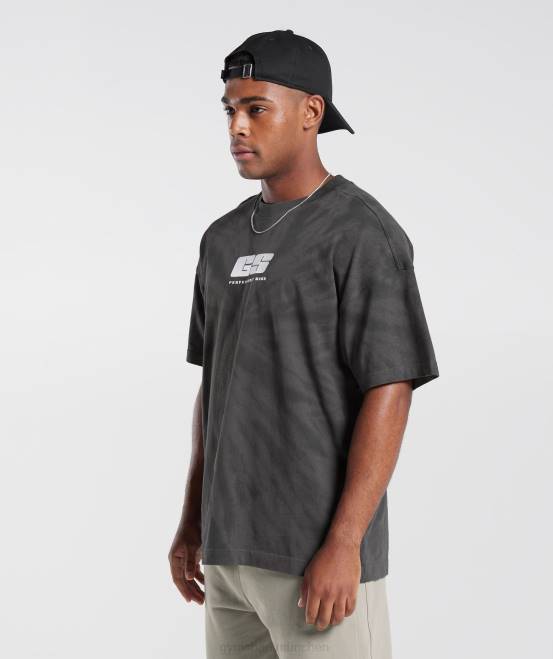Silhouette Grau/Schwarz/Spiraloptik-Waschung (ausverkauft) Kleidung Gymshark Männer Ruhetag-T-Shirt 04P8772