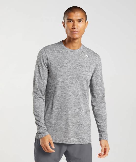 Silhouette grau/hellgrau meliert Kleidung Gymshark Männer Ankunfts-Langarm-T-Shirt 04P8605