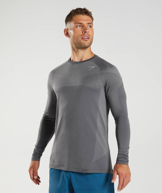 Silhouette grau/rauchgrau Kleidung Gymshark Männer Apex nahtloses Langarm-T-Shirt 04P8630