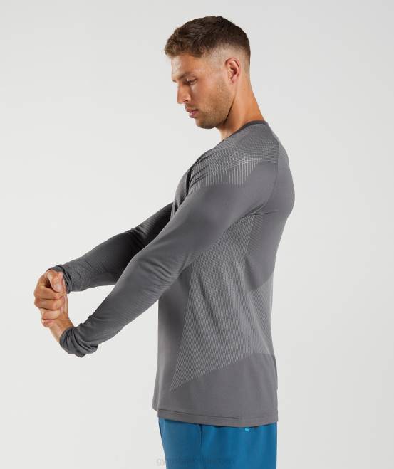Silhouette grau/rauchgrau Kleidung Gymshark Männer Apex nahtloses Langarm-T-Shirt 04P8630