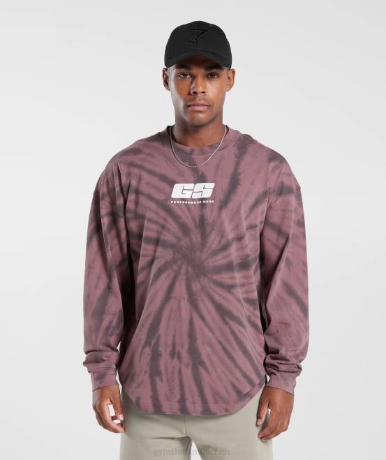 Staubiges Kastanienbraun/Silhouettengrau/Spiraloptik-Waschung (ausverkauft) Kleidung Gymshark Männer Ruhetag-Langarm-T-Shirt 04P8771