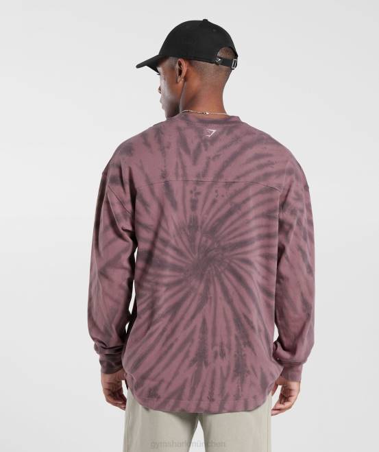 Staubiges Kastanienbraun/Silhouettengrau/Spiraloptik-Waschung (ausverkauft) Kleidung Gymshark Männer Ruhetag-Langarm-T-Shirt 04P8771