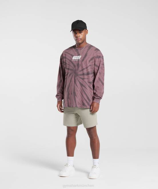 Staubiges Kastanienbraun/Silhouettengrau/Spiraloptik-Waschung (ausverkauft) Kleidung Gymshark Männer Ruhetag-Langarm-T-Shirt 04P8771